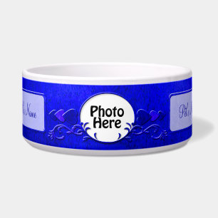 Comedero Olla de cerámica elegante azul oscuro con foto y n