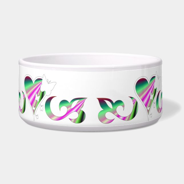 Comedero Ornamentos Rainbow Heart con mariposa y Lily (Frente)
