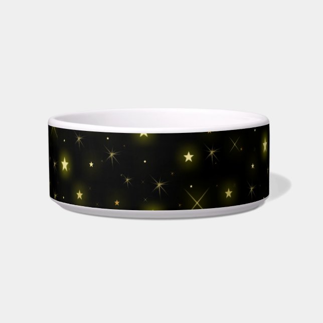 Comedero Oro personalizado y estrellas brillantes en negro (Frente)
