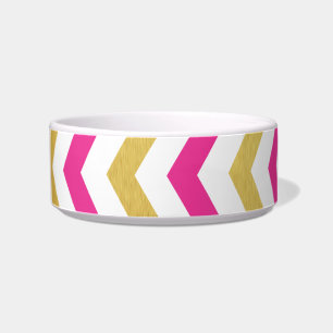 Comedero Oro y Chevron rosado, pequeño tazón de perro