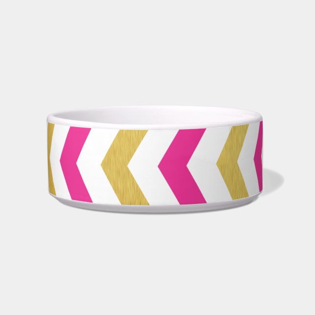 Comedero Oro y Chevron rosado, pequeño tazón de perro (Frente)