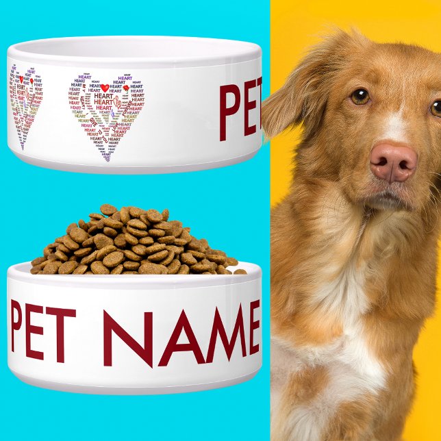 Comedero Palabras de corazón que Valentine agrega nombre pe (Words of Heart Valentine's Add Name Dog or Cat Bowl)