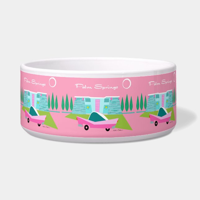 Comedero Palm Springs Retro Pink Ceramic Pet Bowl (Frente)