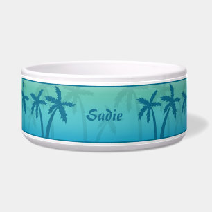 Comedero Palmeras Tropicales Azules Aqua Y Nombre Personali