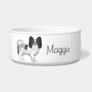 Comedero Papillon Blanco Y Negro De Perro Lindo Con Texto P