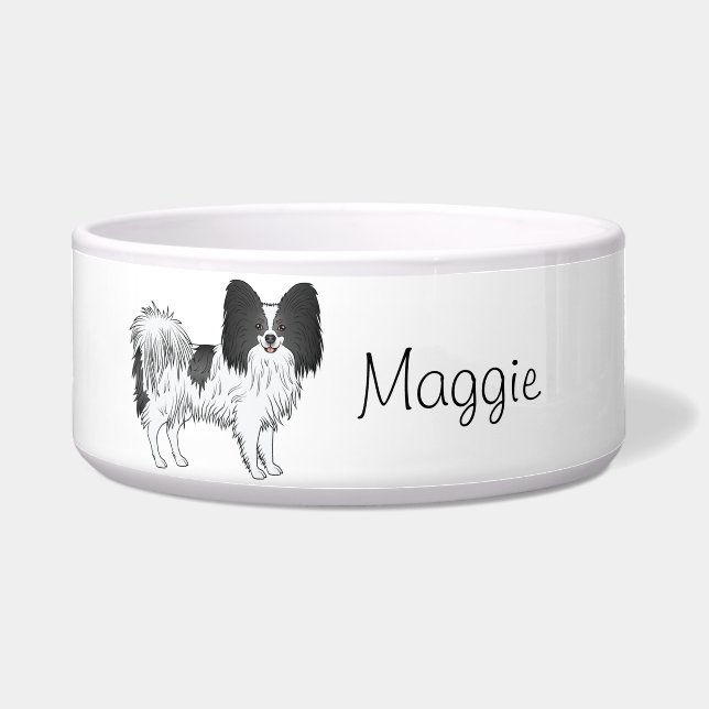 Comedero Papillon Blanco Y Negro De Perro Lindo Con Texto P (Frente)