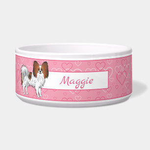 Comedero Papillon Sable Rojo Feliz y Lindo Perro en Corazon