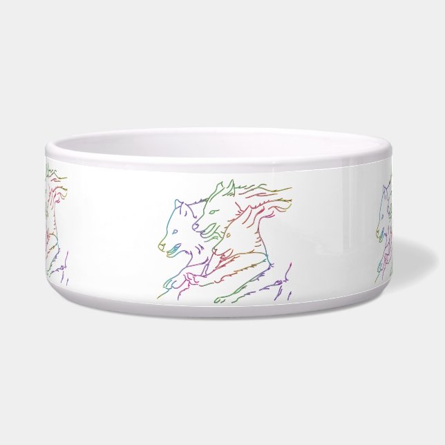 Comedero Paquete de Lobos Corriendo Arcoíris de Moda Brilla (Frente)