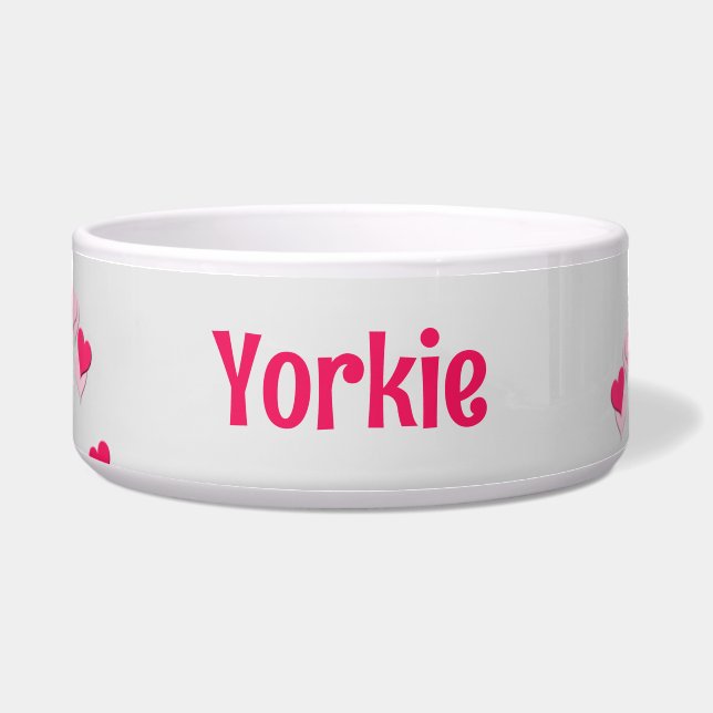 Comedero Para Mascotas Modernos Escribiendo Corazones Rosa  (Frente)