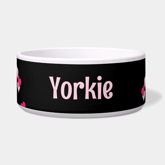 Comedero Para Mascotas Modernos Escribiendo Corazones Rosa  (Frente)