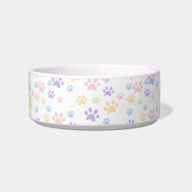 Comedero Pastel Paw Print Pattern – Whimsical Pet-Inspired  (Frente)