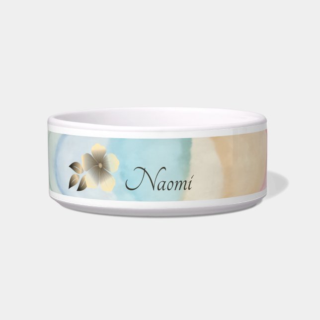 Comedero Pastel Watercolor Personalizado Floral Tropical (Frente)