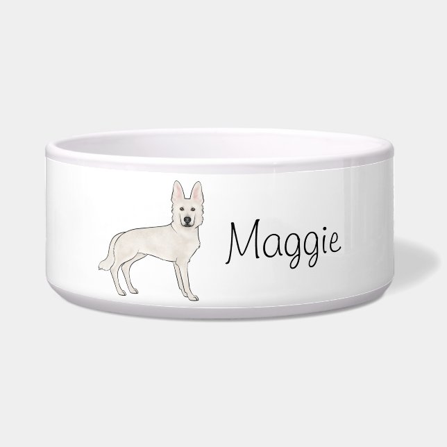 Comedero Pastor blanco suizo GSD blanco Perro con nombre (Frente)