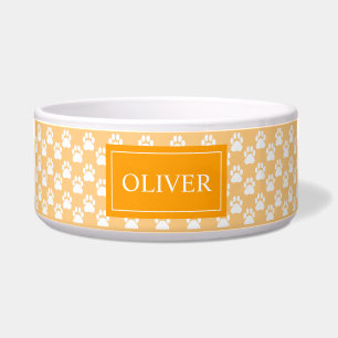 Comedero Patas De Perro naranja Y Blanco Con Nombre De Masc