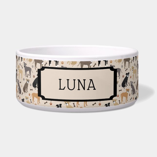 Comedero Patas Pitbull y el tazón de perro de huesos (Frente)