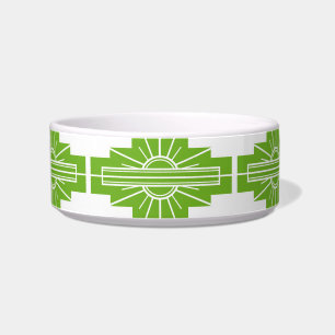 Comedero Patrón Art Deco de Sunburst en White and Lime Bowl