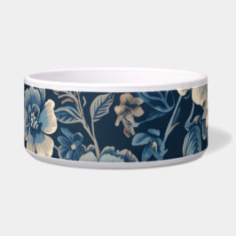 Comedero Patrón Botánico Floral Vintage Azul Marino