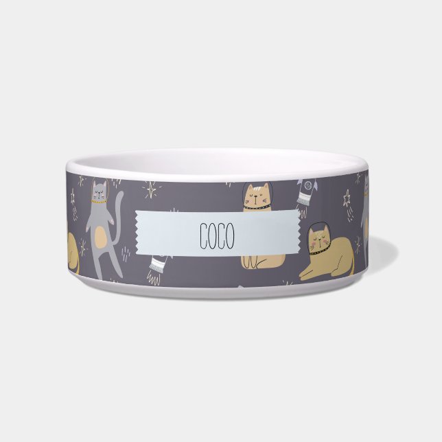 Comedero Patrón continuo de gatos en el espacio con nombre  (Frente)