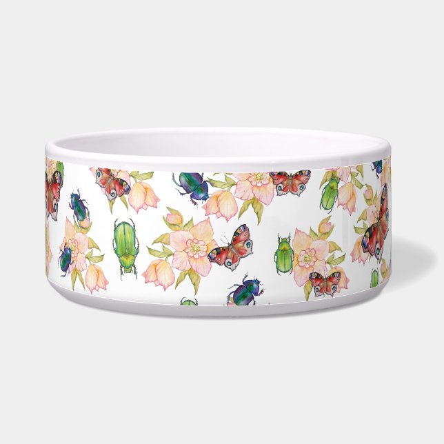 Comedero Patrón de acuarela de escarabajos y mariposas (Derecha)