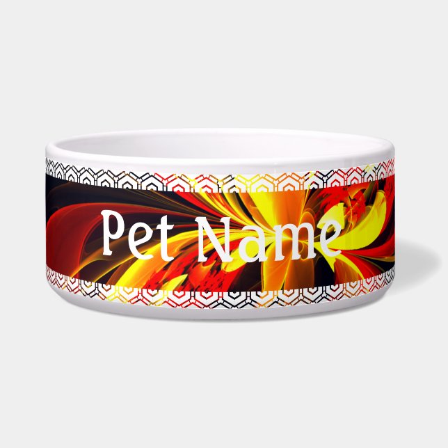 Comedero Patrón de arte abstracto moderno floral amarillo r (Frente)