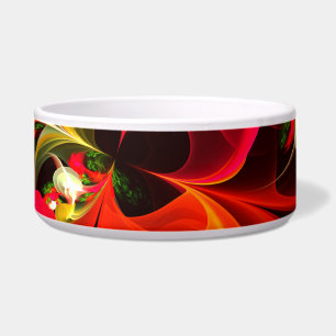 Comedero Patrón de arte abstracto rojo verde floral moderno