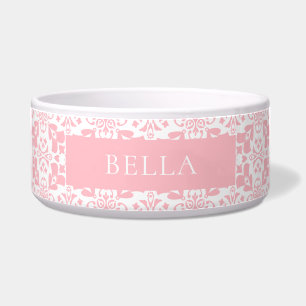 Comedero Patrón de azulejo blanco rosa elegante mascota per