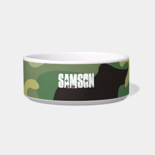 Comedero Patrón de camo verde moderno con perro de nombre