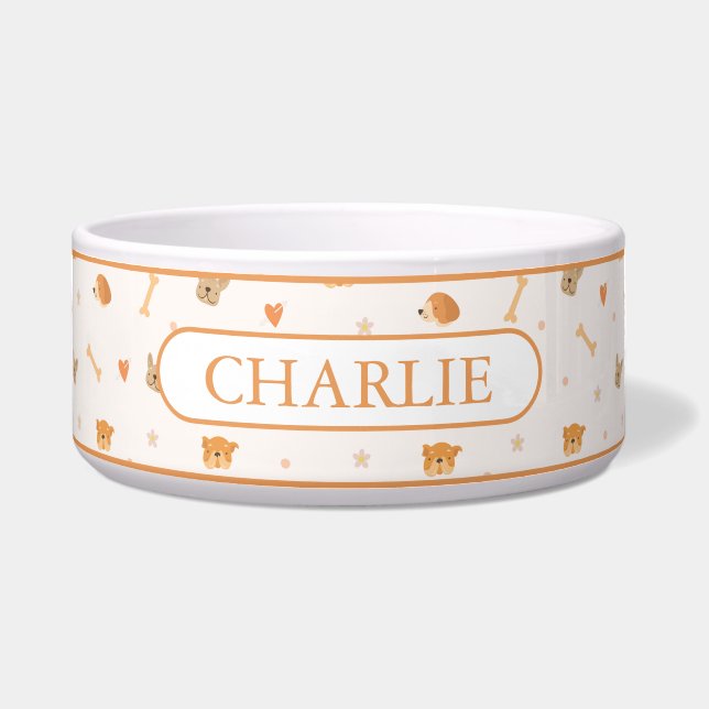 Comedero Patrón de caras de perro personalizadas (Frente)