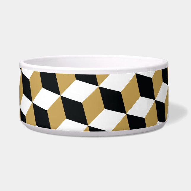 Comedero Patrón de Cubos 3D Gold Black & White (Frente)