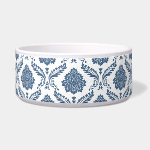 Comedero Patrón de Damasco Rococó Azul sobre Blanco