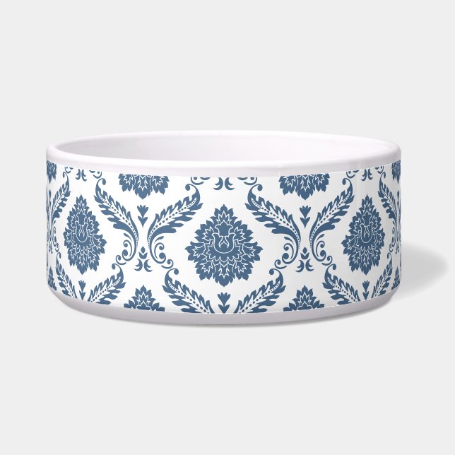Comedero Patrón de Damasco Rococó Azul sobre Blanco (Frente)
