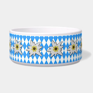 Comedero Patrón de diamantes azules y blancos con edelweiss