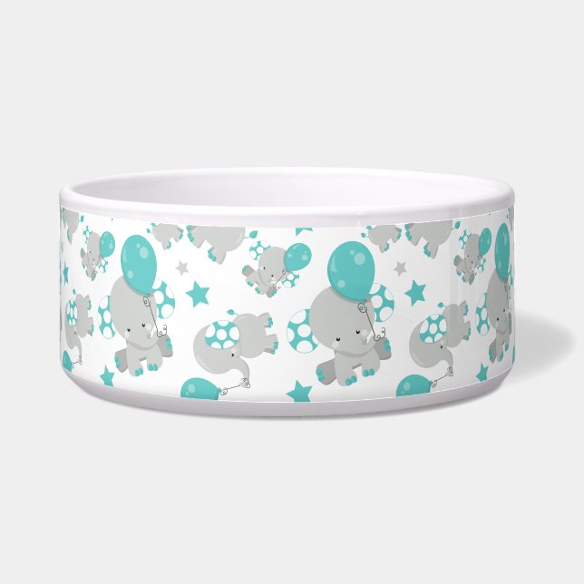 Comedero Patrón de Elefantes, Elefantes Cutos - Gris Azul (Frente)