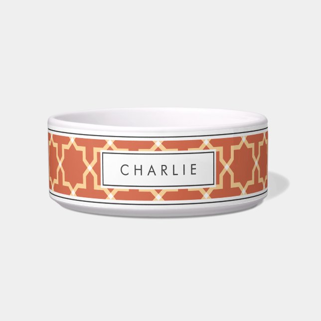 Comedero Patrón de estrella blanca y terracota personalizad (Frente)