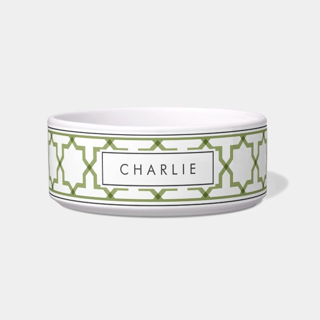 Comedero Patrón de estrella blanca y verde sabio personaliz (Frente)