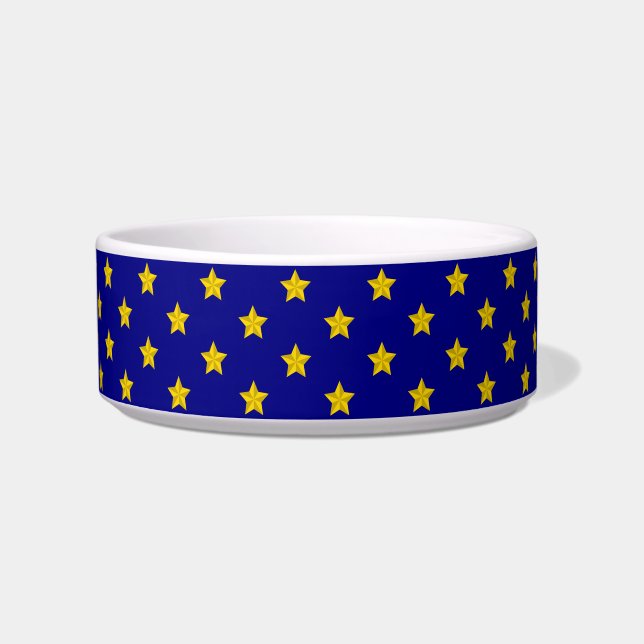 Comedero Patrón de estrellas de oro, azul marino, exclusivo (Frente)