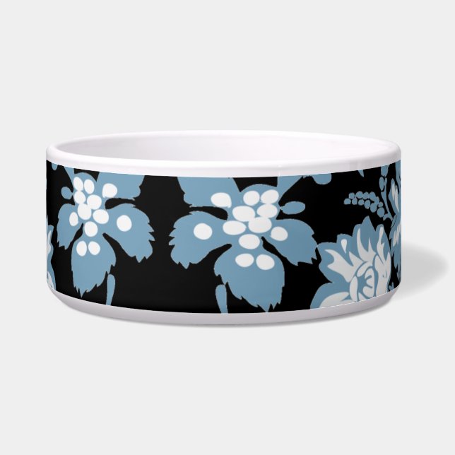 Comedero patrón de flora gris azul negro (Frente)