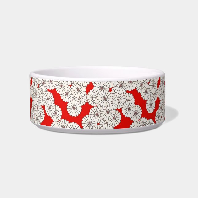 Comedero Patrón de flores Art Deco - crema en rojo (Izquierda)