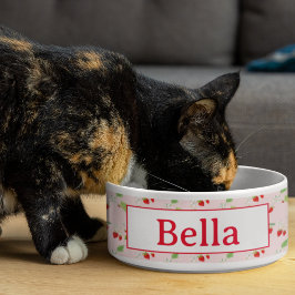 Comedero Patrón de flores de fresa acuarela para mascotas