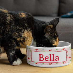 Comedero Patrón de flores de fresa en acuarela para mascota