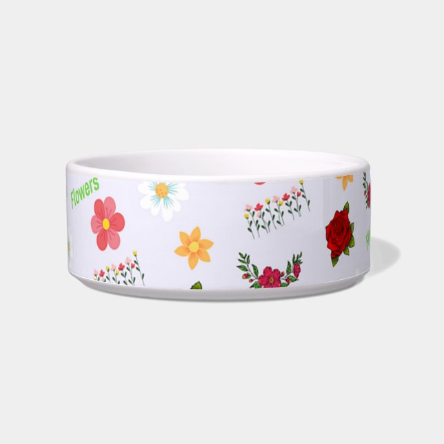 Comedero patrón de flores sobre gris (Frente)