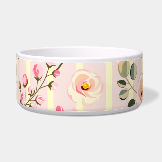 Comedero Patrón de franja floral rosa suave (Frente)