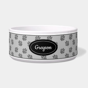 Comedero Patrón de garras de perro grises con nombre person