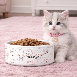 Comedero Patrón de gato de dibujos animados rosa con estrel