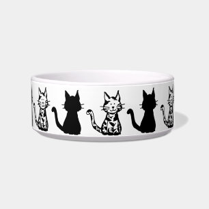 Comedero Patrón de gatos negros y blancos pequeño