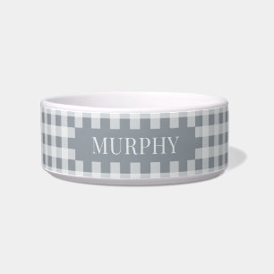 Comedero Patrón de Gingham Gris Moderno Nombre de Mascota P