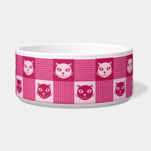 Comedero Patrón de Gingham rosa de cara de gato