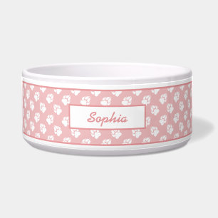 Comedero Patrón de Huella de Perro Rosa y Blanco con Nombre