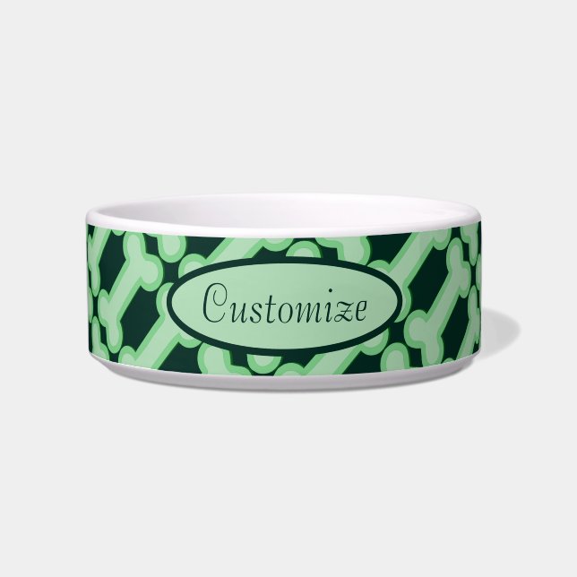 Comedero Patrón de huesos verdes personalizados (Frente)