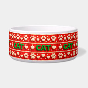 Comedero Patrón de Knit Rojo Festivo con patas de gato y co